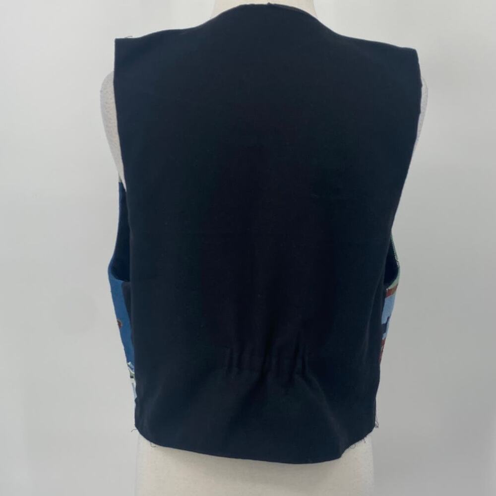 Vintage Noahs Ark Needlepoint Embroidered Animals Vest Open Front Blue Womens L - Picture 7 of 7